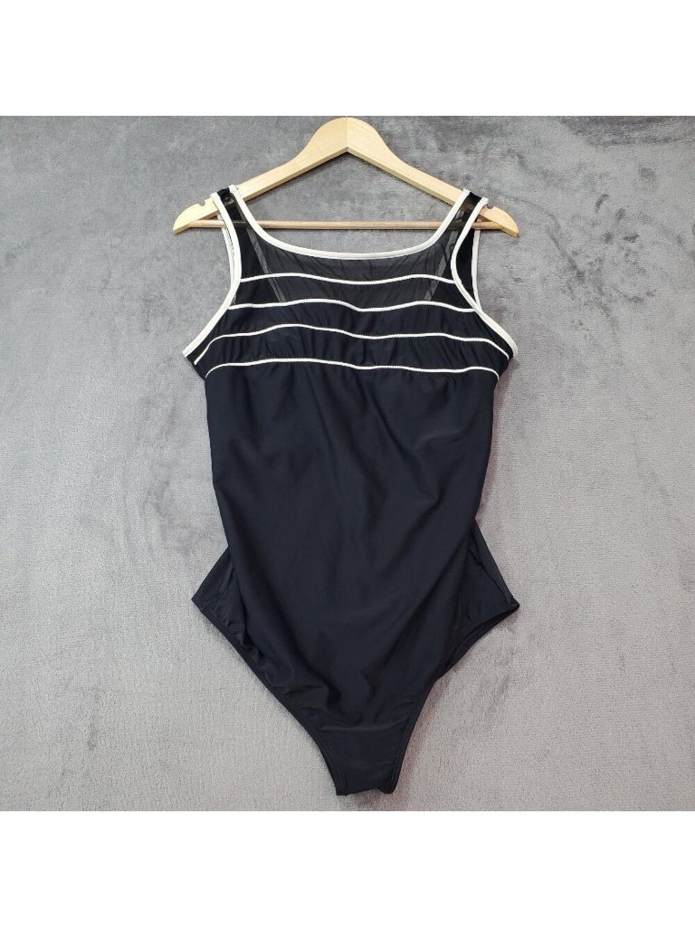 Vintage 80s Christina Mod Retro One Piece Black & White Mesh Front Size 20W 40